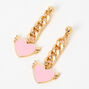 Gold Chain Link Pink Heart 2&quot; Drop Earrings,