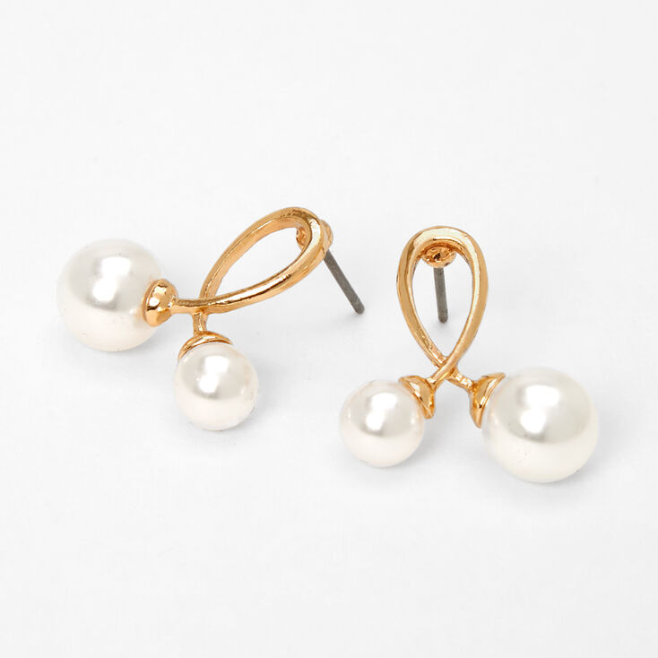 Clous d&#39;oreilles boucle et double perle d&#39;imitation couleur dor&eacute;e,