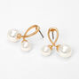Gold Double Pearl Loop Stud Earrings,