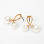 Clous d&#39;oreilles boucle et double perle d&#39;imitation couleur dor&eacute;e,