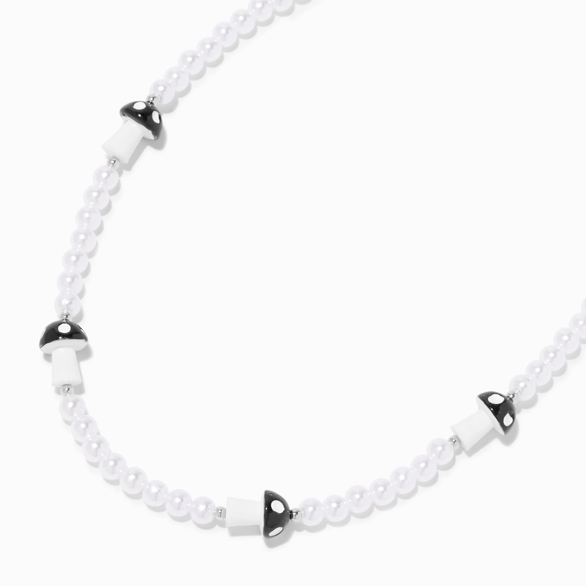 View Claires Mushroom Beaded Pearl Choker Necklace Black information