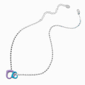Purple &amp; Blue Enamel Double Heart Pendant Necklace,