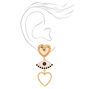 Gold 2&quot; Evil Eye Double Heartl Drop Earrings -,