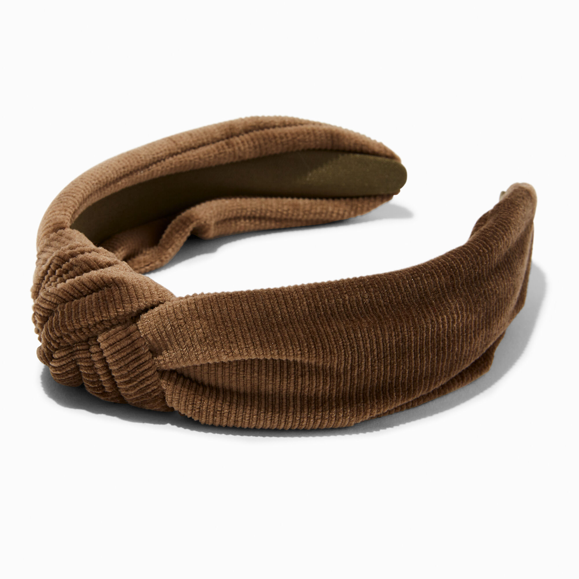 Serre-tête en tricot côtelé noué vert olive,