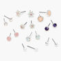 Flowers and Crystals Assorted Stud Earrings - 9 Pack,