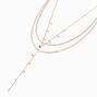 Pink Crystal Y-Neck Gold Multi-Strand Necklace,