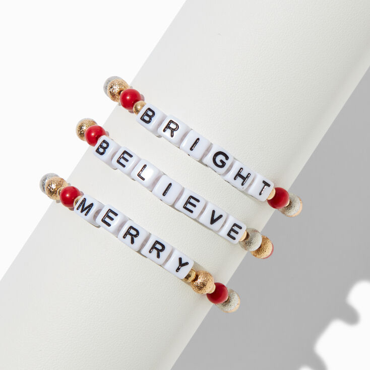 Claire&#39;s Club Holiday Bead Word Stretch Bracelets - 3 Pack,