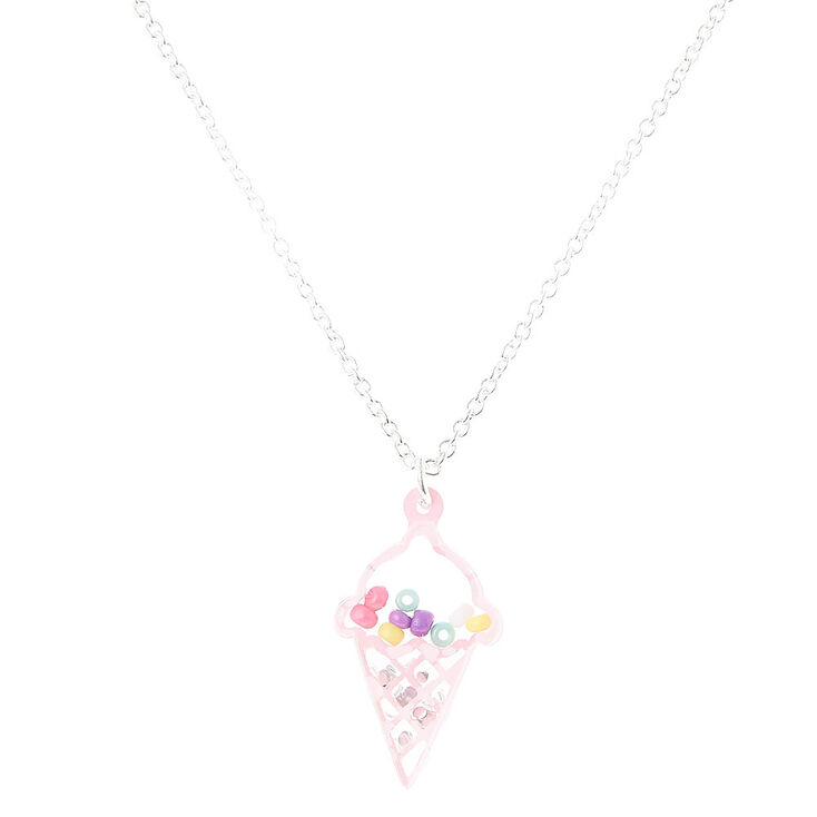 Pink Ice Cream Cone Shaker Pendant Necklace - Ice Cream Cone Pendant Light Pink Ice Cream Cone Shaker Pendant Necklace - Ice Cream Cone Pendant Light
