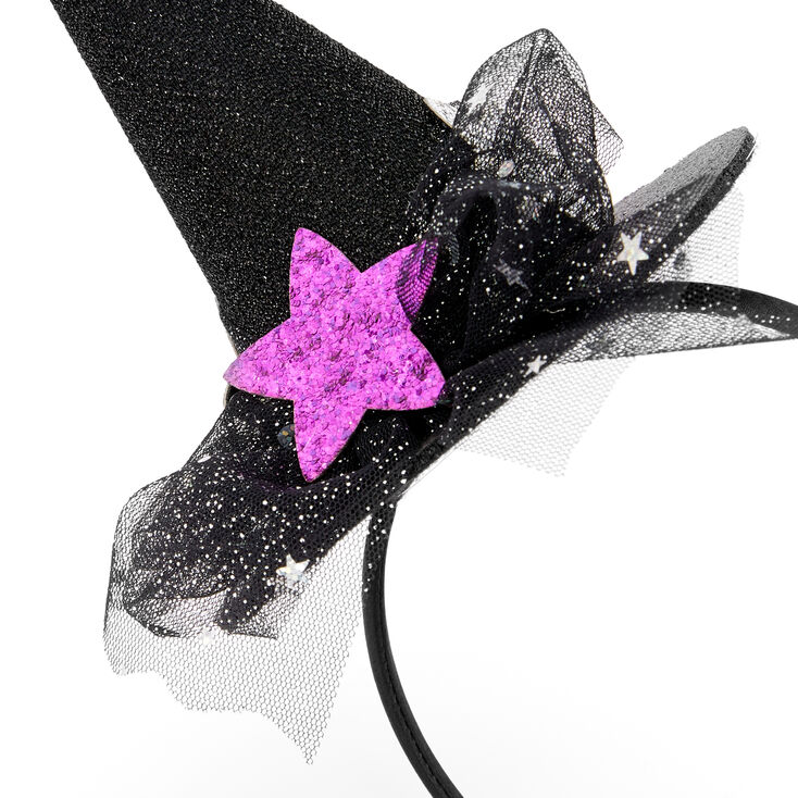 Star Glitter Witch Hat Headband - Black,