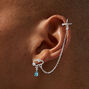 Silver Rain Cloud Blue Drop Ear Cuff Connector Chain Earrings,