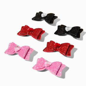 Valentine&#39;s Day Glitter Bows Hair Clips - 6 Pack,