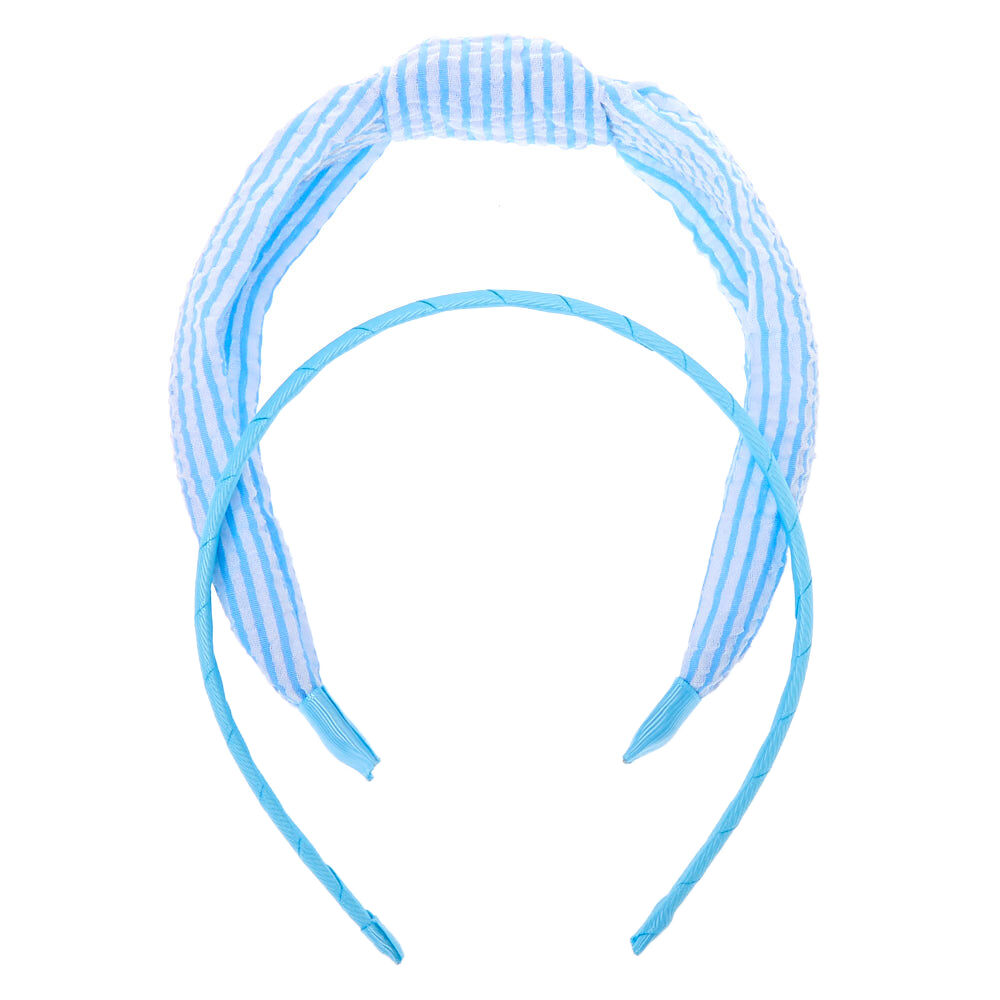 Claire's Club Solid Striped Headbands - Blue, 2 Pack,