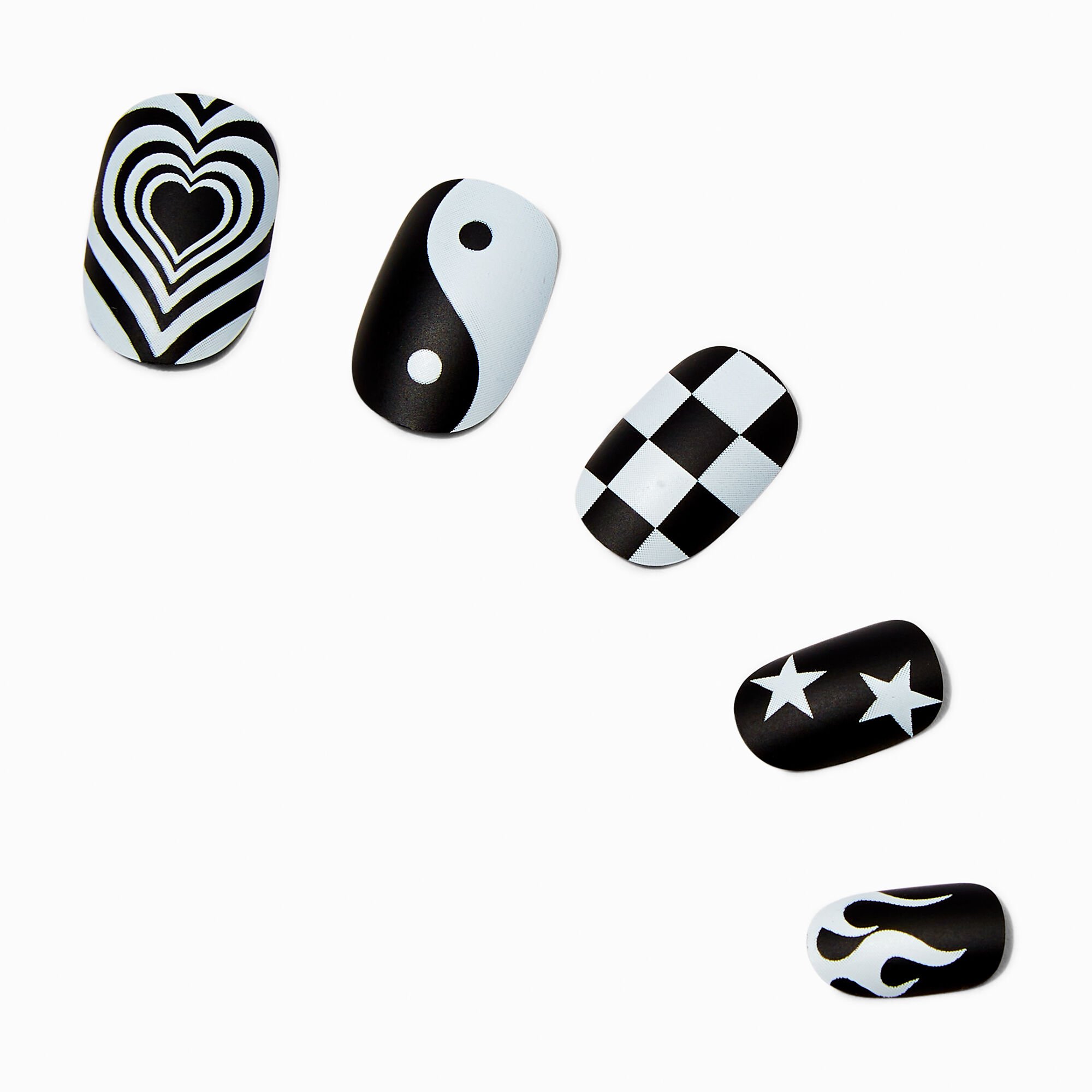 Black & White Y2K Medium Oval Vegan Faux Nail Set - 24 Pack,