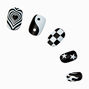 Black &amp; White Y2K Medium Oval Vegan Faux Nail Set - 24 Pack,
