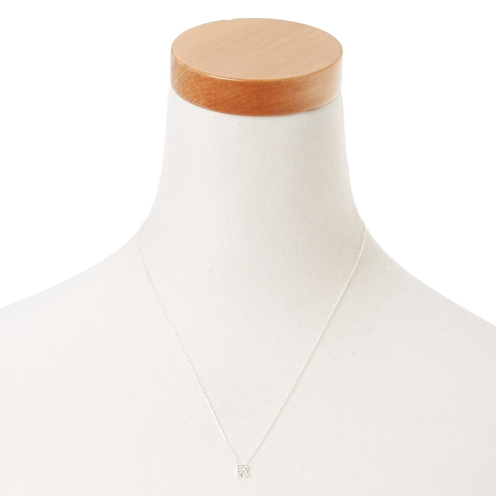 Silver Embellished Initial Pendant Necklace - R,