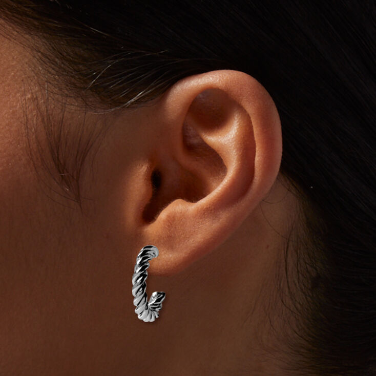 Silver-tone Twisted Rope 20mm Hoop Earrings,