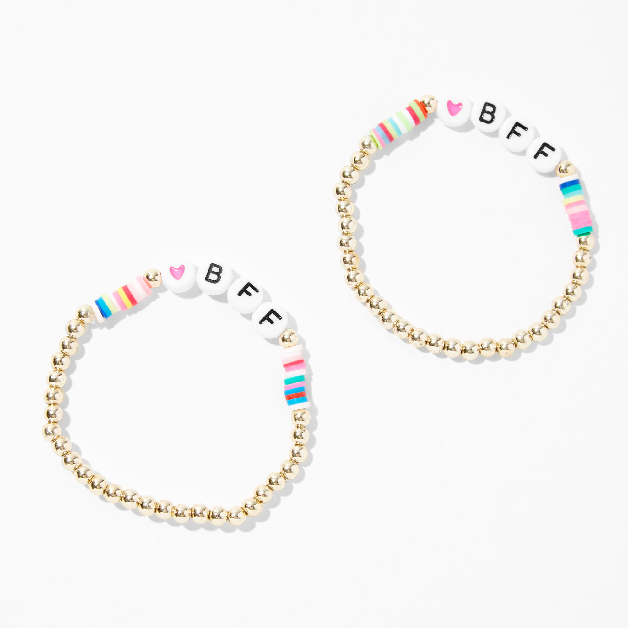 View Claires Best Friends Bff Beaded Stretch Bracelets 2 Pack Gold information