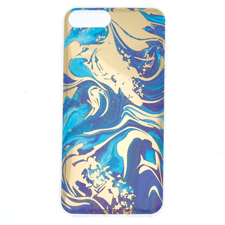 Coque de portable bleue effet marbr&eacute; avec motif miroir,