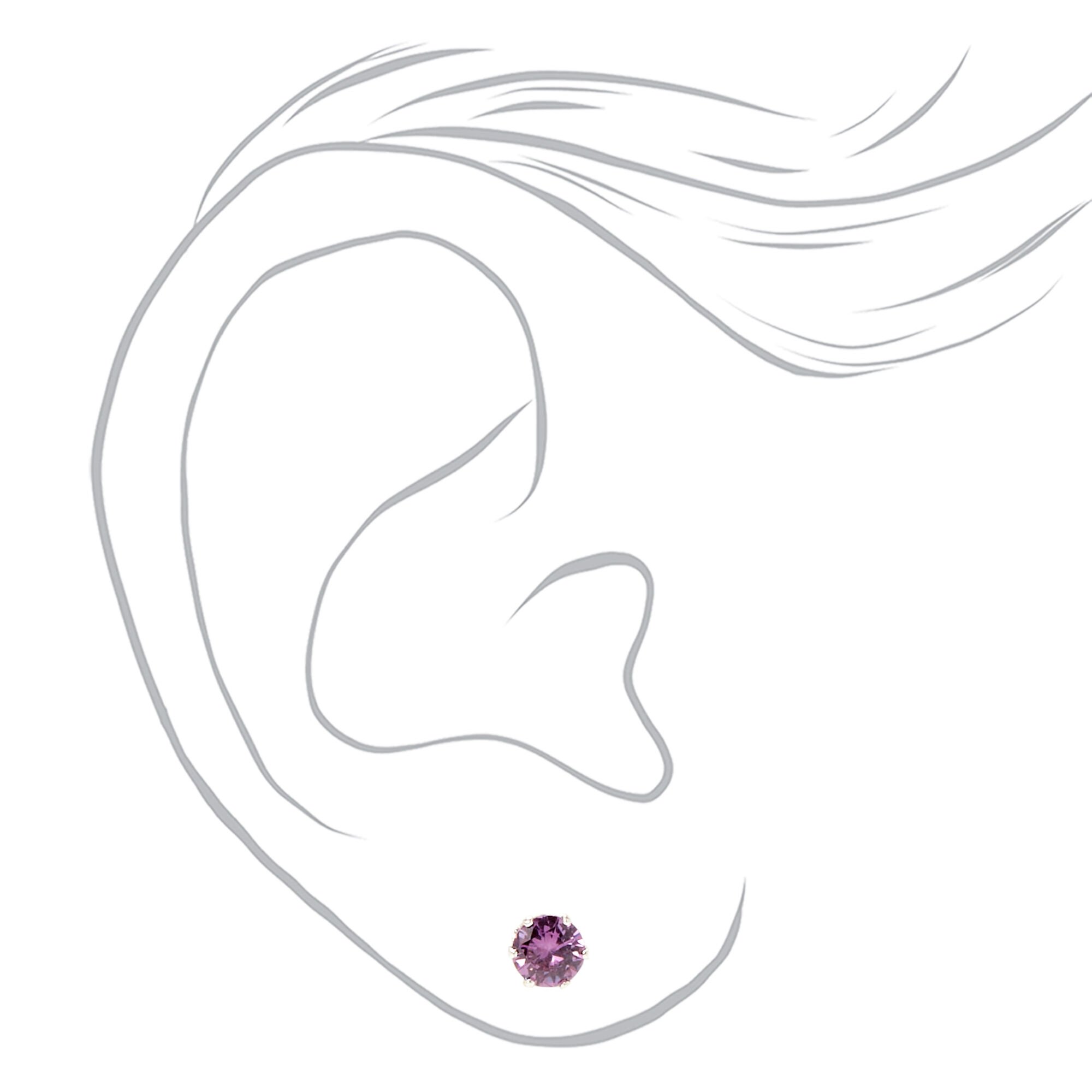 Purple Cubic Zirconia 5mm Round Stud Earrings ,