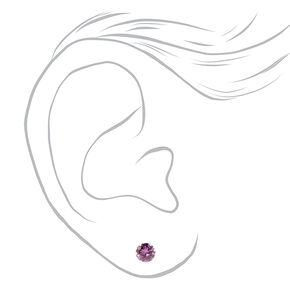 Purple Cubic Zirconia 5mm Round Stud Earrings ,