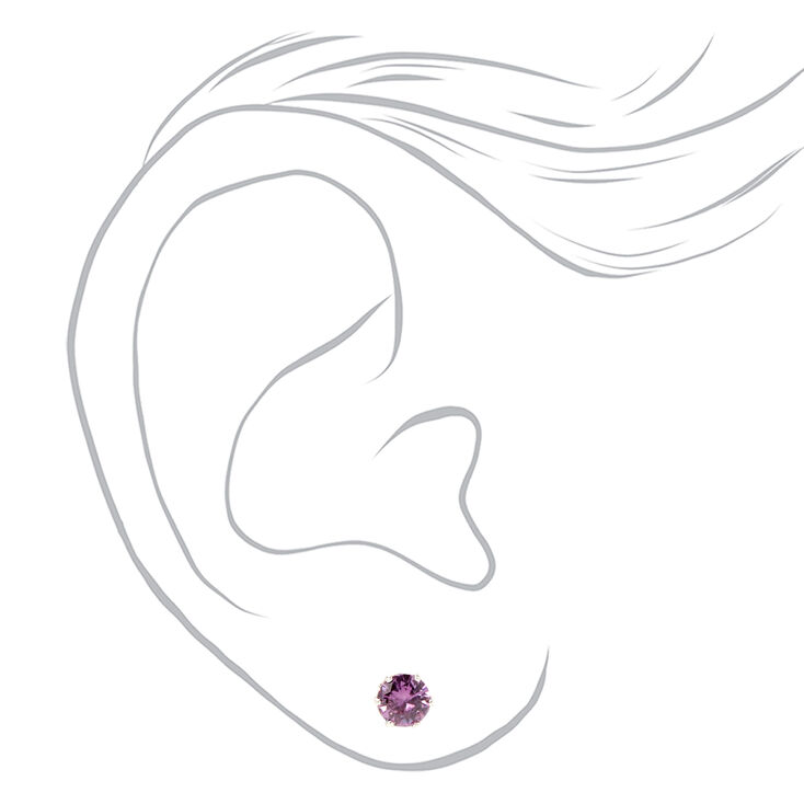 Purple Cubic Zirconia 5mm Round Stud Earrings ,