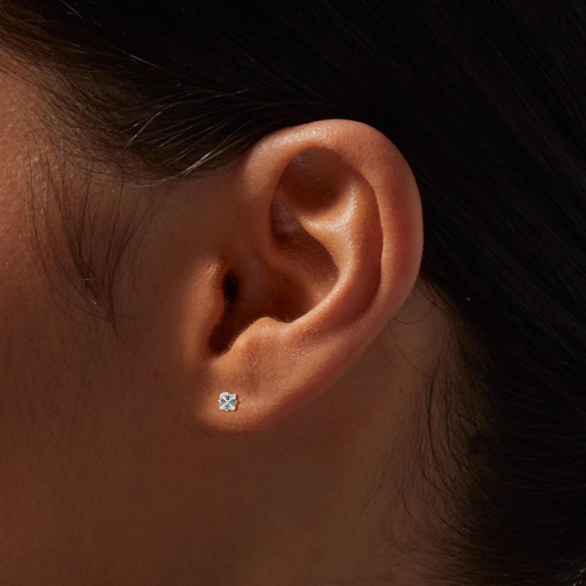 Gold Titanium Cubic Zirconia Square Stud Earrings - 3MM,