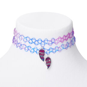 Best Friends Purple &amp; Blue Heart Tattoo Choker Necklaces - 2 Pack,