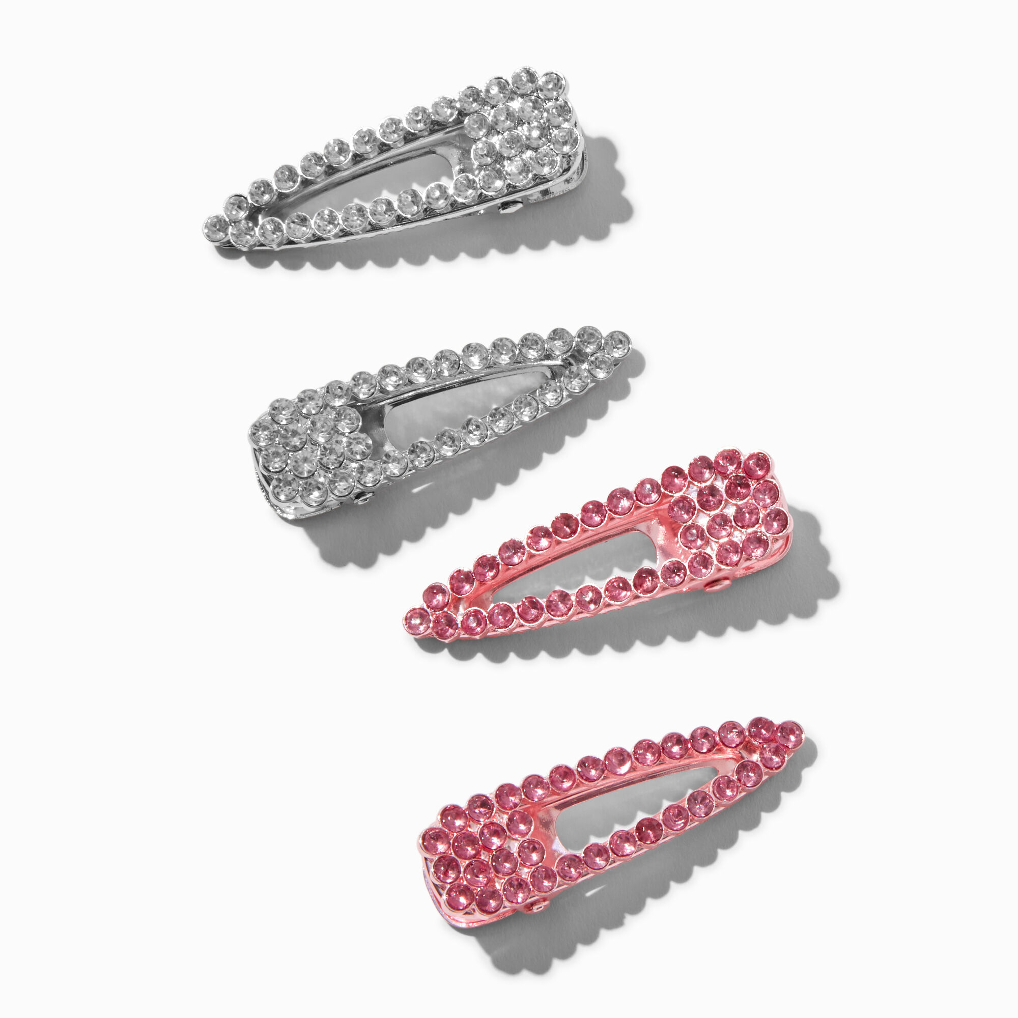 View Claires Club Silver Stone Snap Hair Clips 4 Pack Pink information