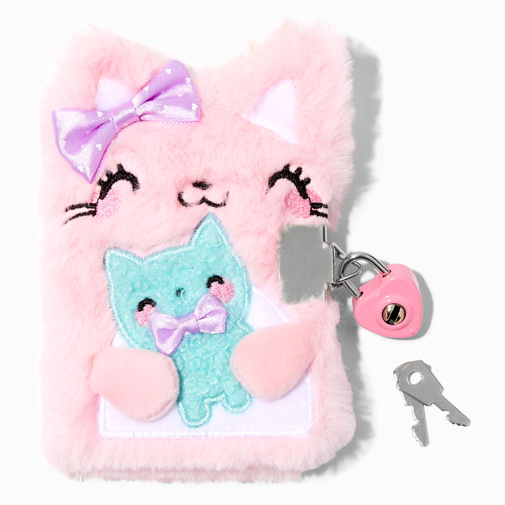 Claire's Club Pink Cat Furry Makeup Bag