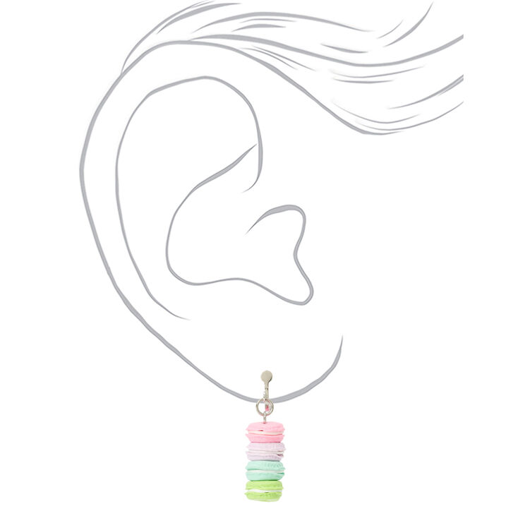 Silver 1&quot; Rainbow Macaroons Clip On Drop Earrings,