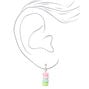 Silver 1&quot; Rainbow Macaroons Clip On Drop Earrings,