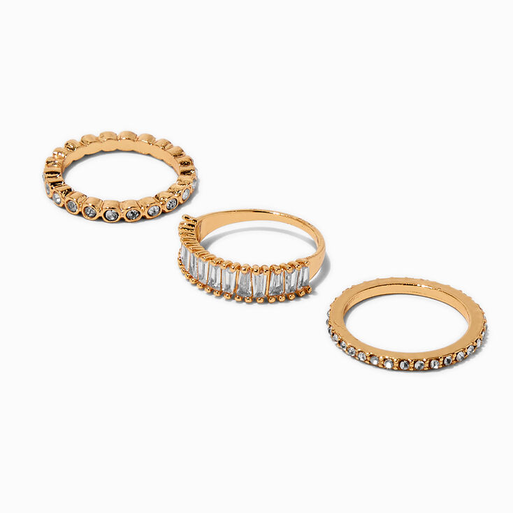 Gold-tone Bezel-Set Cubic Zirconia Rings Stack - 3 Pack,