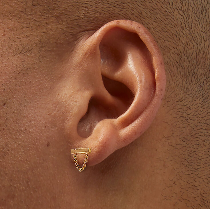 Gold-tone Bar Chain Stud Earrings,