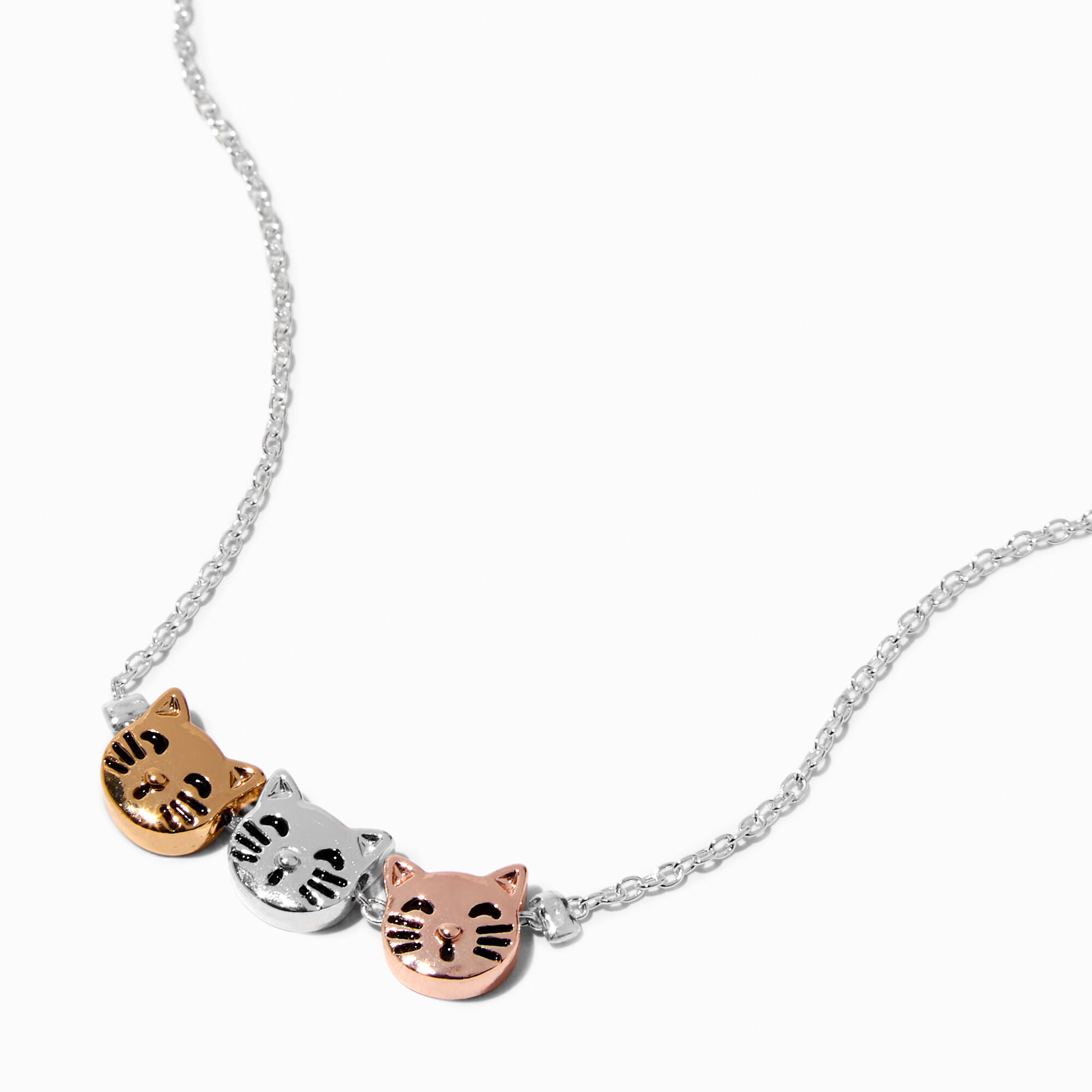 View Claires Mixed Metal Cat Pendant Necklace Rose Gold information
