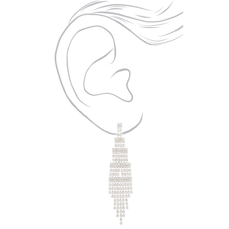 Silver-tone Rhinestone 3&quot; Skyscraper Drop Earrings,