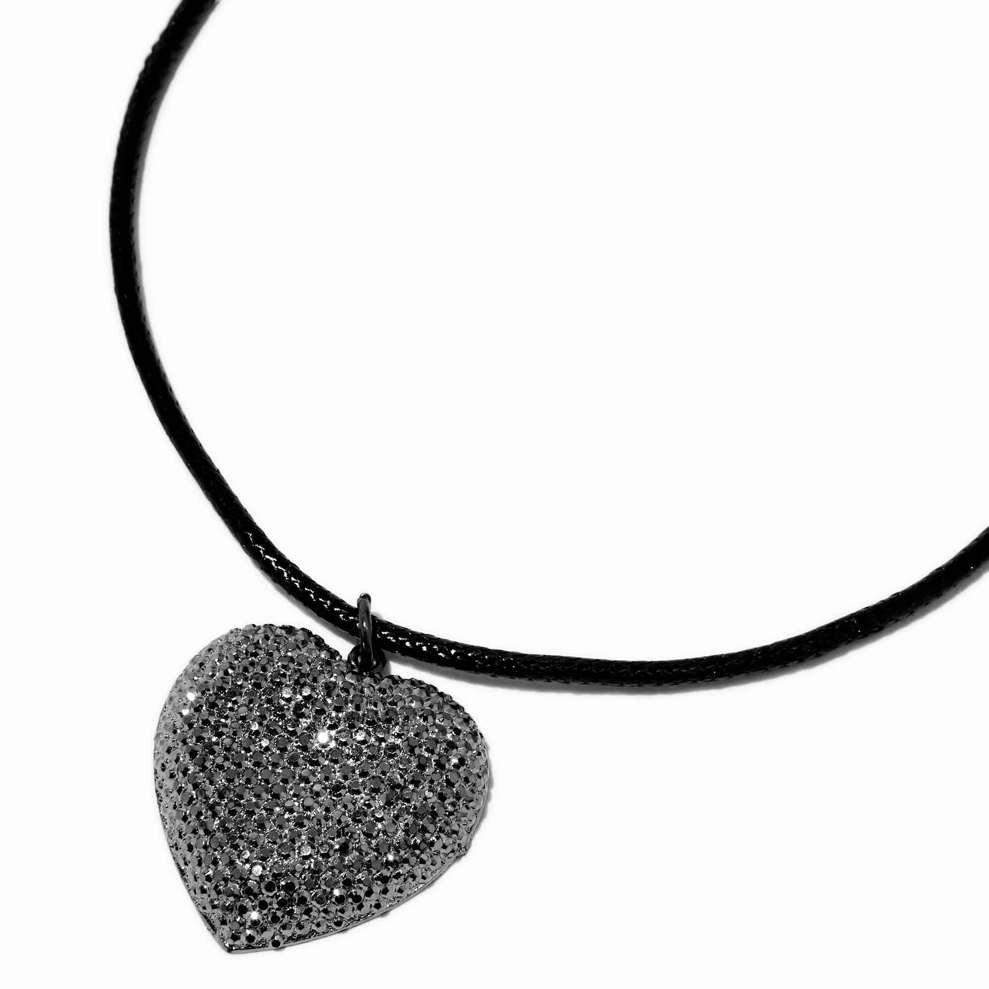View Claires Pavé Crystal Heart Puff Pendant Necklace Black information