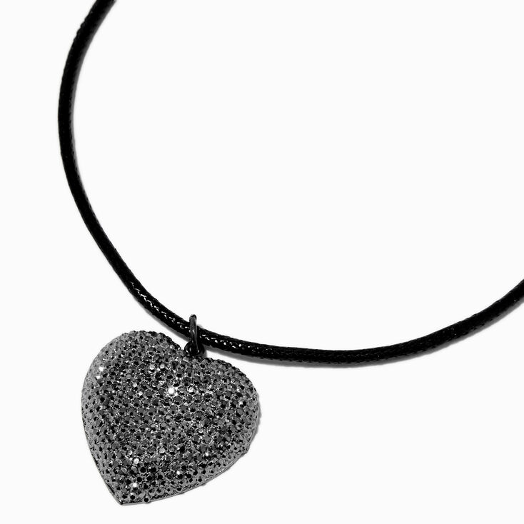 Pav&eacute; Crystal Heart Puff Pendant Necklace,