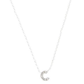 Silver Embellished Initial Pendant Necklace - C,
