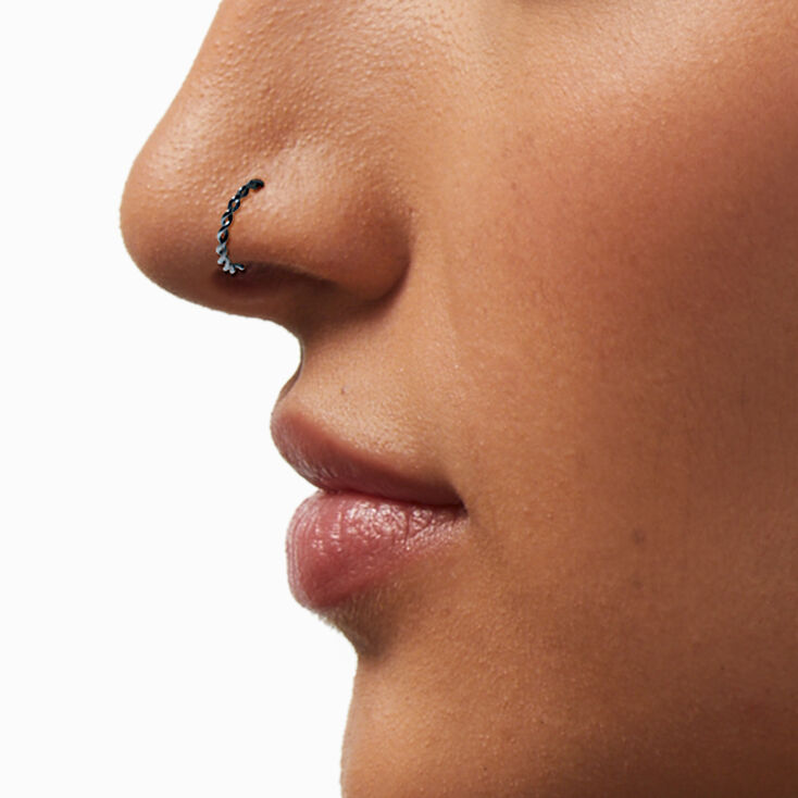 20G Silver-tone Titanium Braided &amp; Smooth Nose Hoop Rings - 3 Pack,