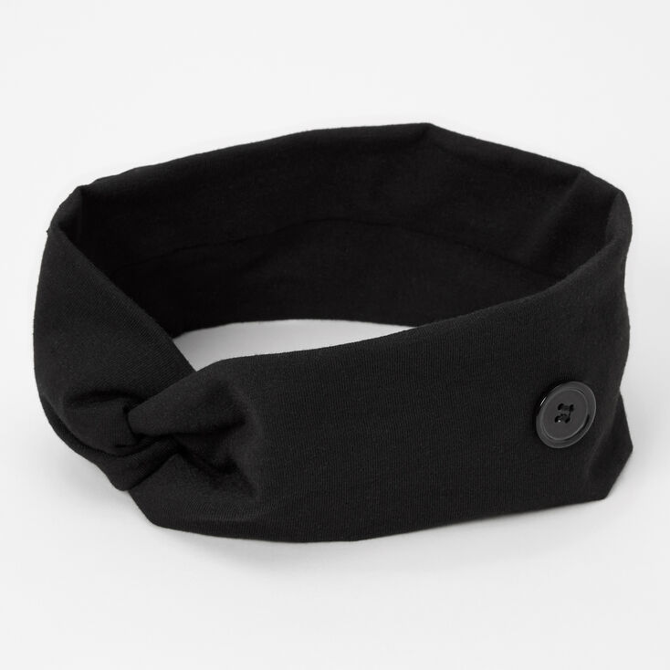 Solid Button Headwrap - Black,