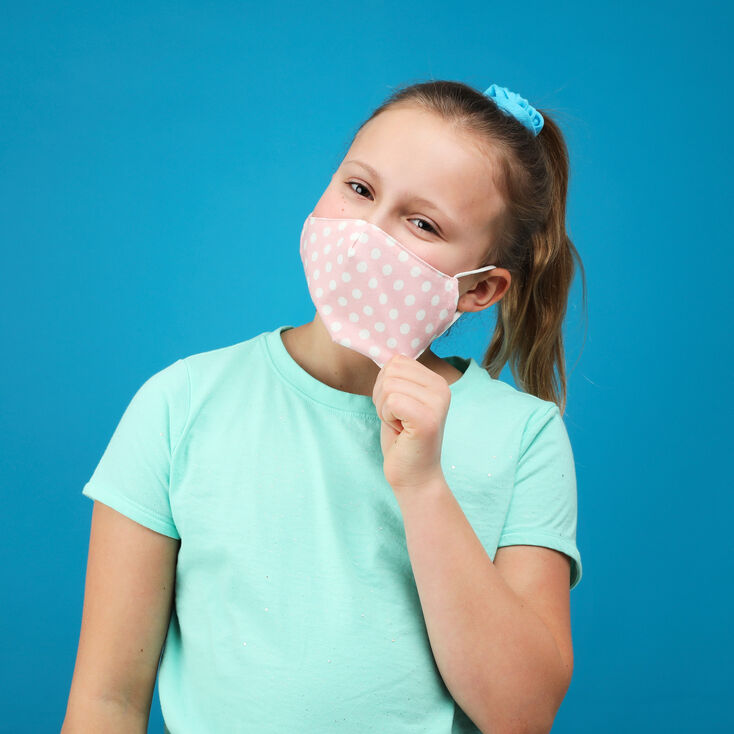 3 Pack Cotton Pink and White Polka Dot Face Masks - Child Medium/Large,