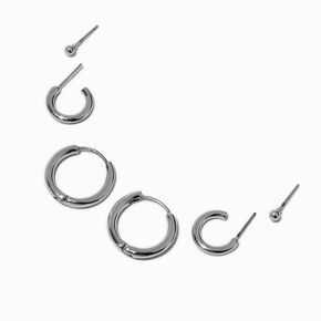 Silver-tone Thick Clicker Earring Stackables Set - 3 Pack,