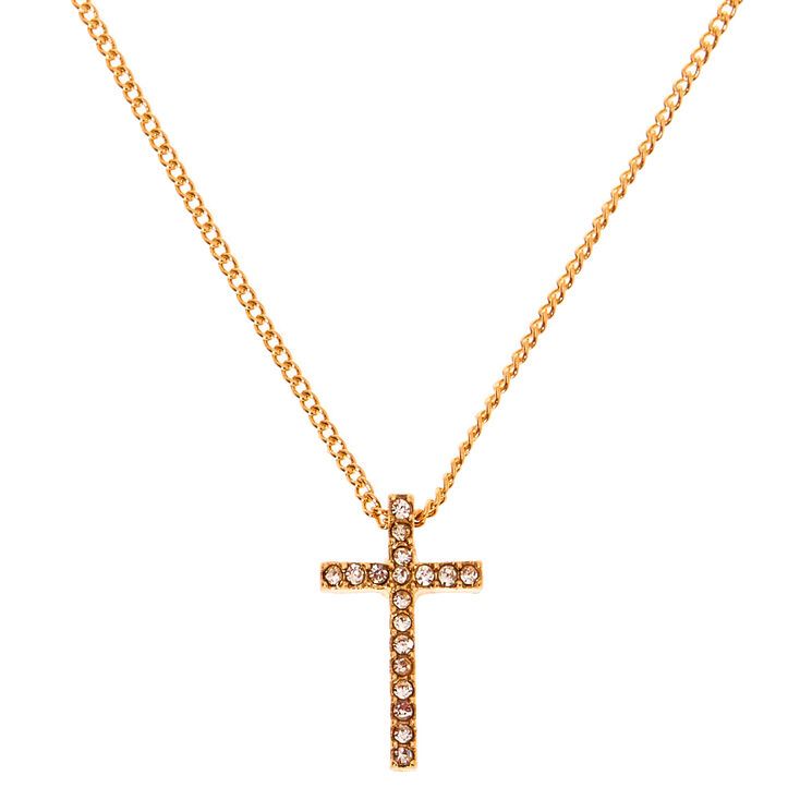 Collier &agrave; pendentif croix couleur dor&eacute;,