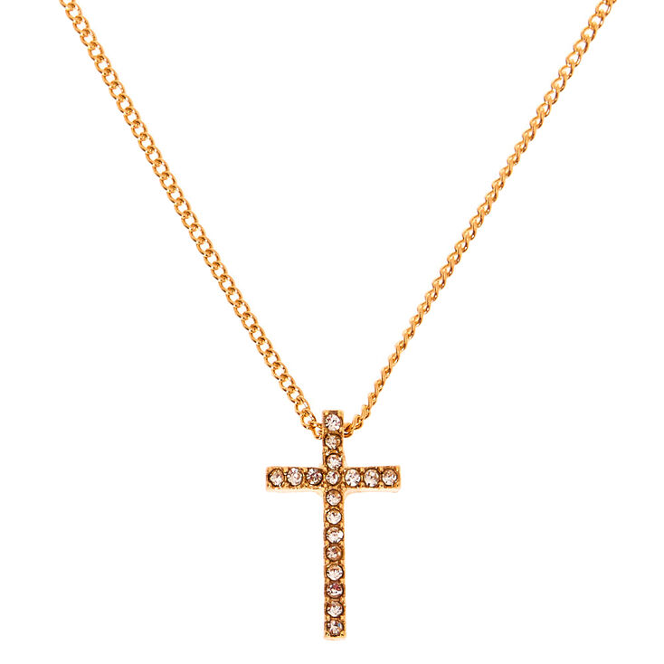 Gold-tone Crystal Cross Pendant Necklace,