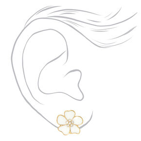 Embellished White Flower Clip-On Earrings,