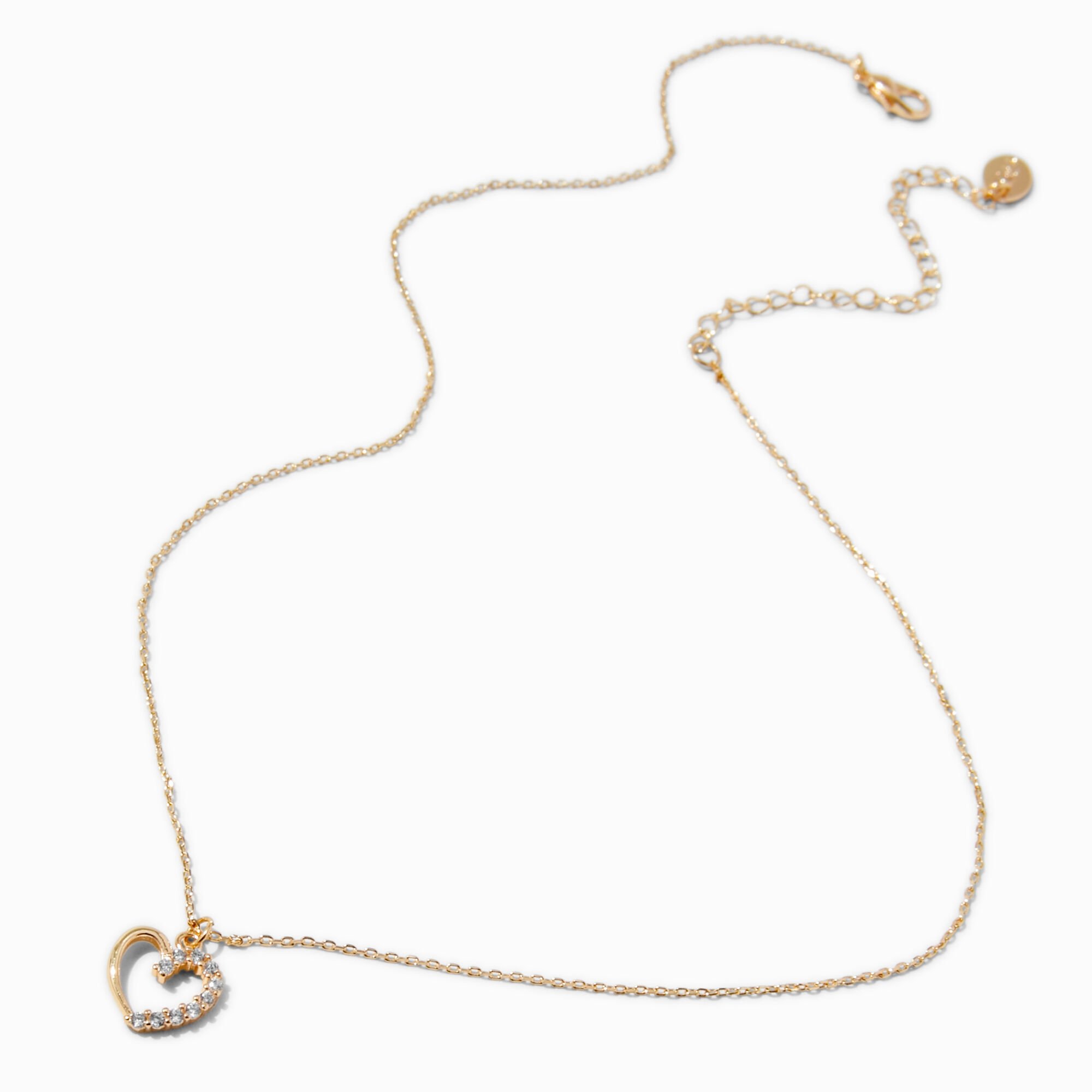 Half Cubic Zirconia Heart Gold-tone Pendant Necklace,