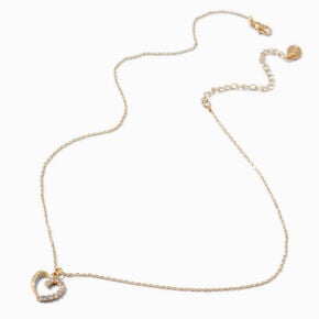 Half Cubic Zirconia Heart Gold-tone Pendant Necklace,
