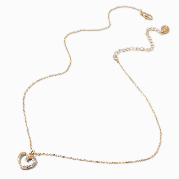 Half Cubic Zirconia Heart Gold-tone Pendant Necklace,