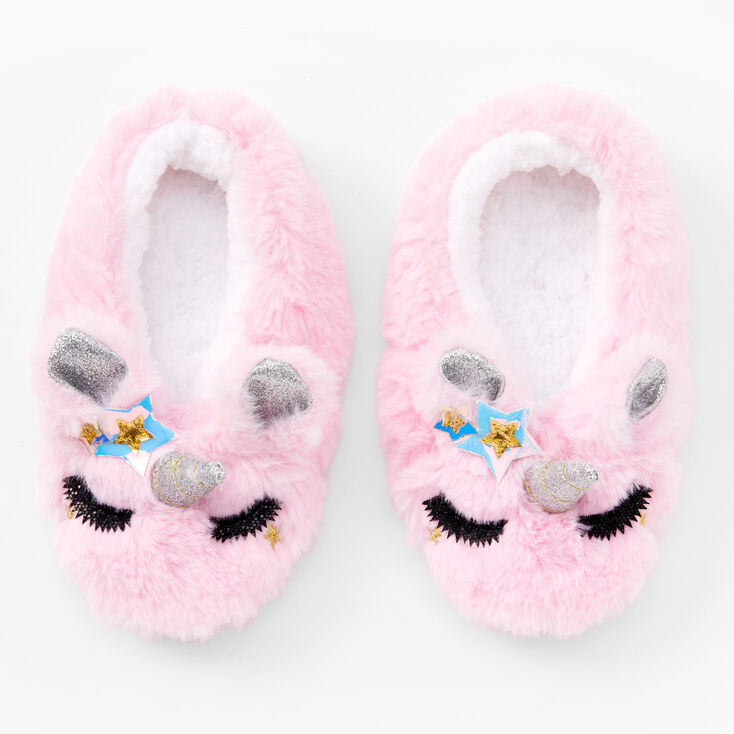 Pink Unicorn Plush Youth Slippers - S/M,