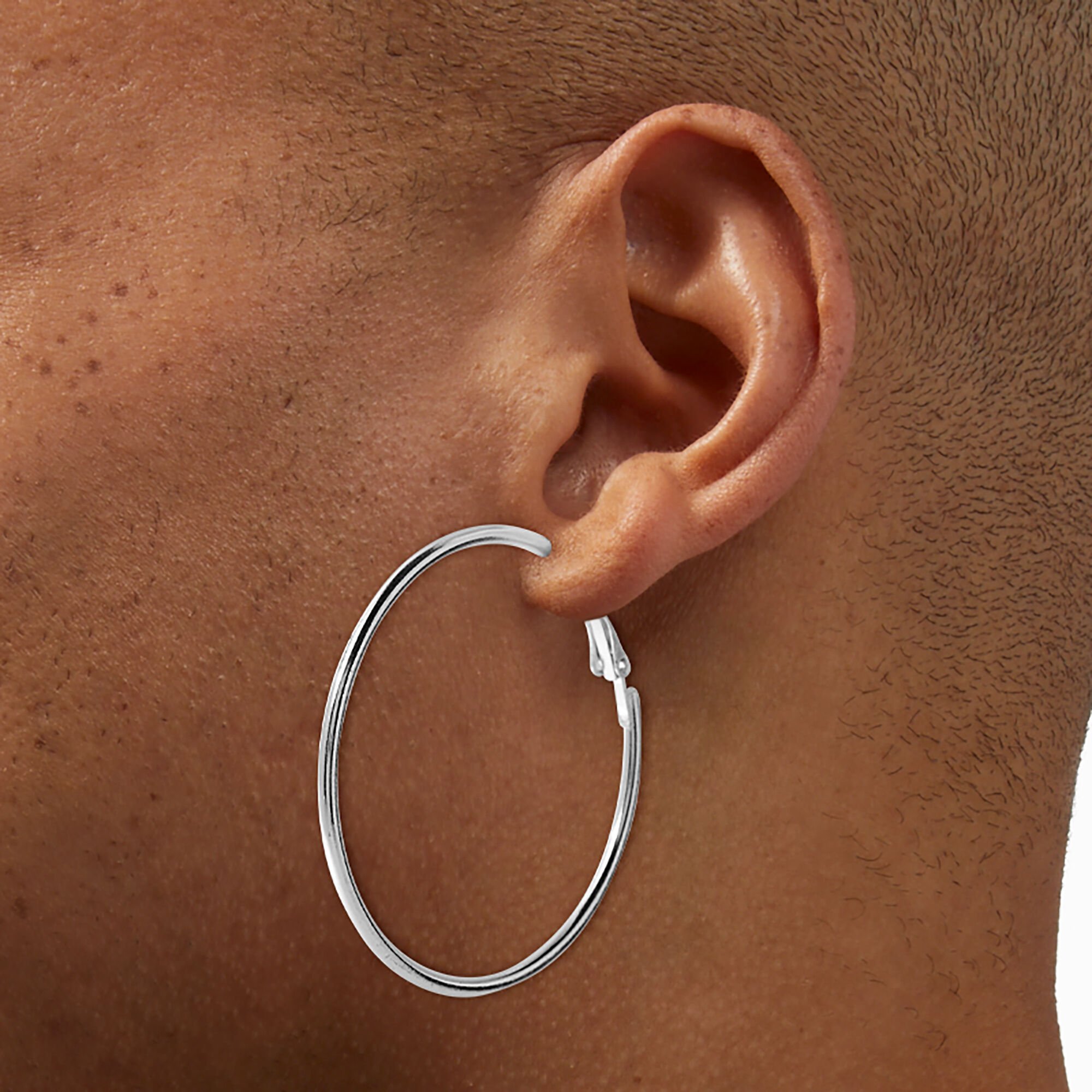 Silver Large 50mm Hoop Earrings,